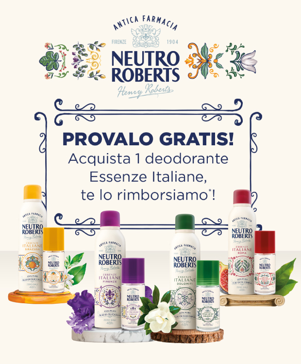Immagine smartphone: Neutro Roberts, provalo gratis! Acquista 1 deodorante Essenze italiane, te lo rimborsiamo*!